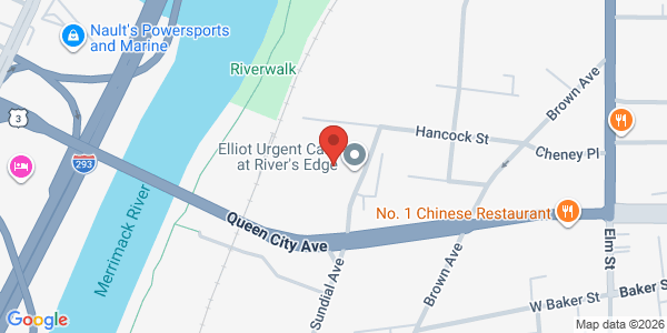 Map showing location at 185 Queen City Ave, 4th Floor, The Elliot at River's Edge, Manchester, NH, 03101, US