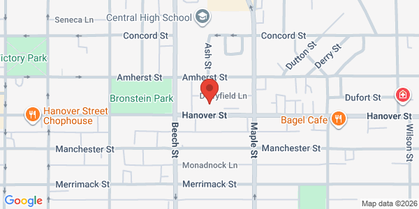 Map showing location at 300 Hanover Street, Manchester, NH, 03104, US