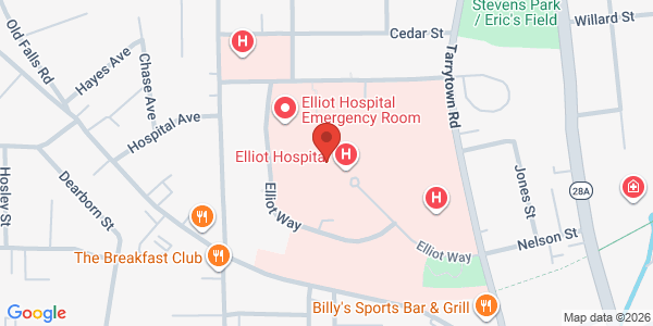 Map showing location at 1 Elliot Way, Manchester, NH, 03103, US