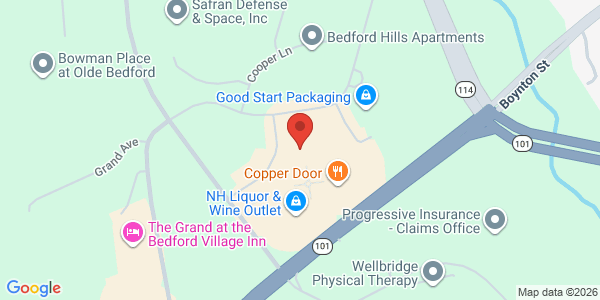 Map showing location at 25 Leavy Drive, Bedford, NH, 03110, US