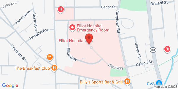 Map showing location at Elliot Hospital, 1 Elliot Way, Manchester, NH, 03103, US